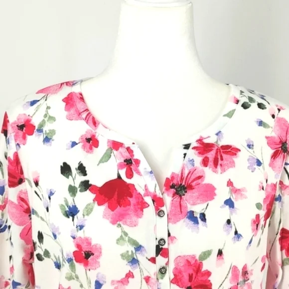 Karen Scott 3/4 Sleeve Floral Pink Top - Picture 3 of 6